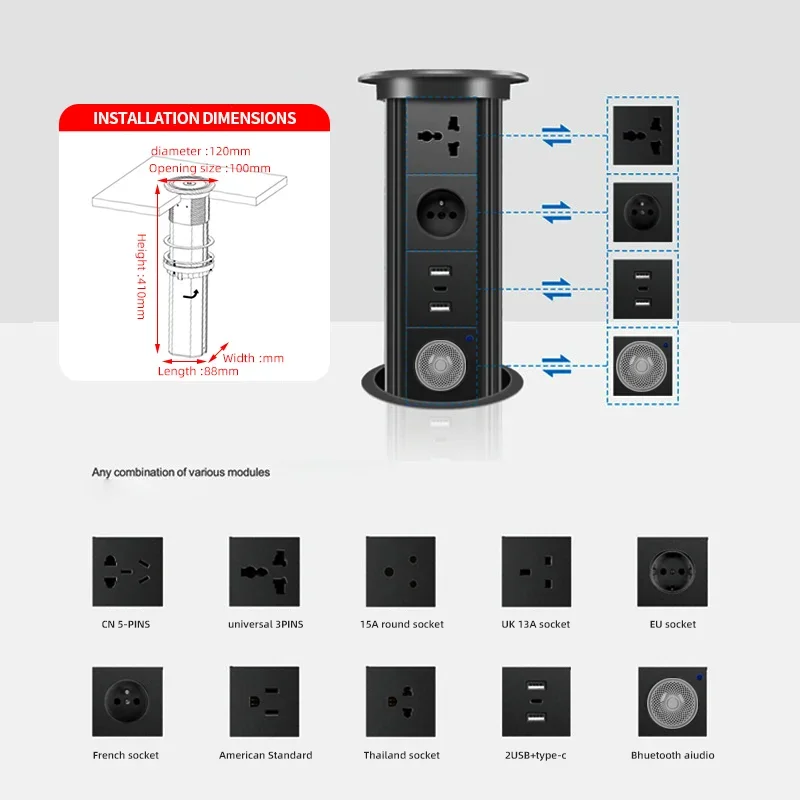 Desk Setup Speakers - Motorized Pop up Tower Socket Wireless