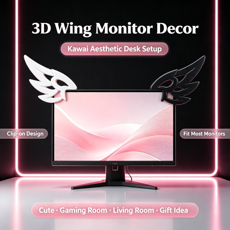 Setup Desk Monitor - Kawaii 3D Wing Decor for Computer