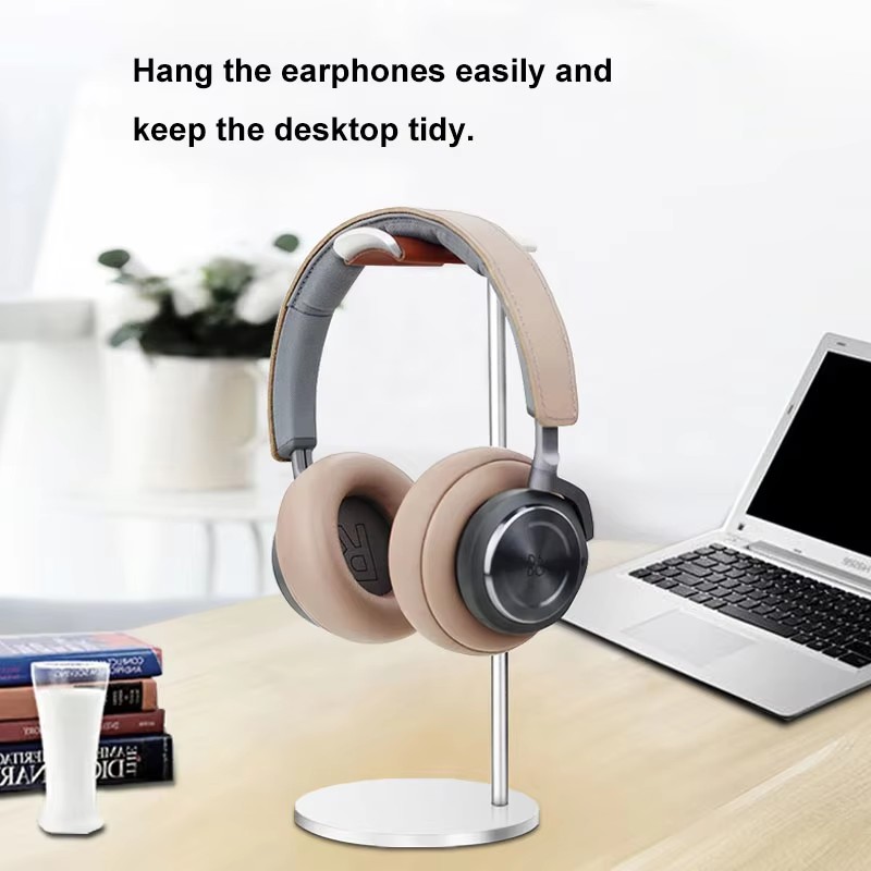 Gaming Setup Desk - Curved Aluminum Headphone Stand Rack Sturdy