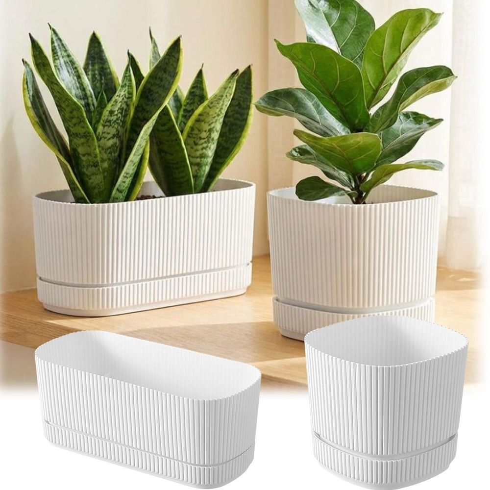 Desk Setup Plant - Plastic Self Watering Flower Pot Drainage