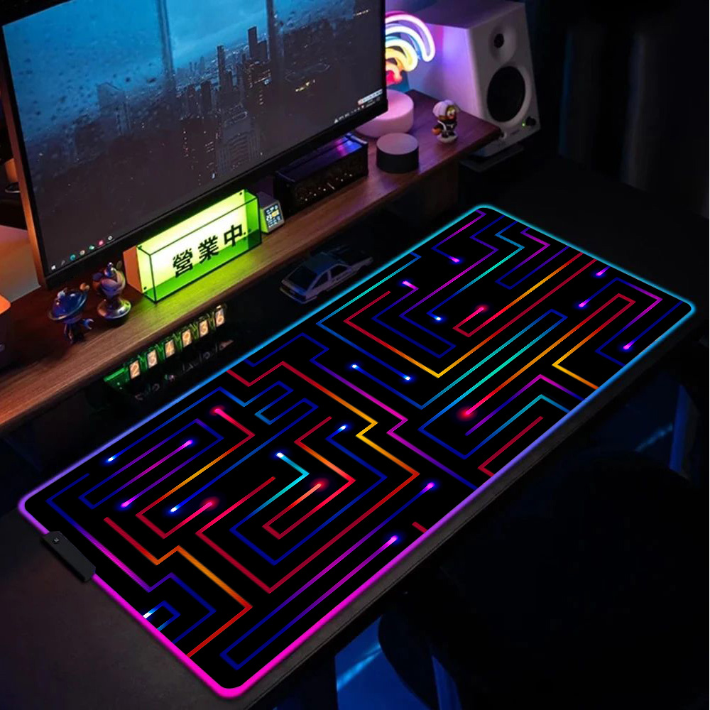 Desk Setup Gaming Pc - Xxl Mouse Pad 900x400 Neon Circuit