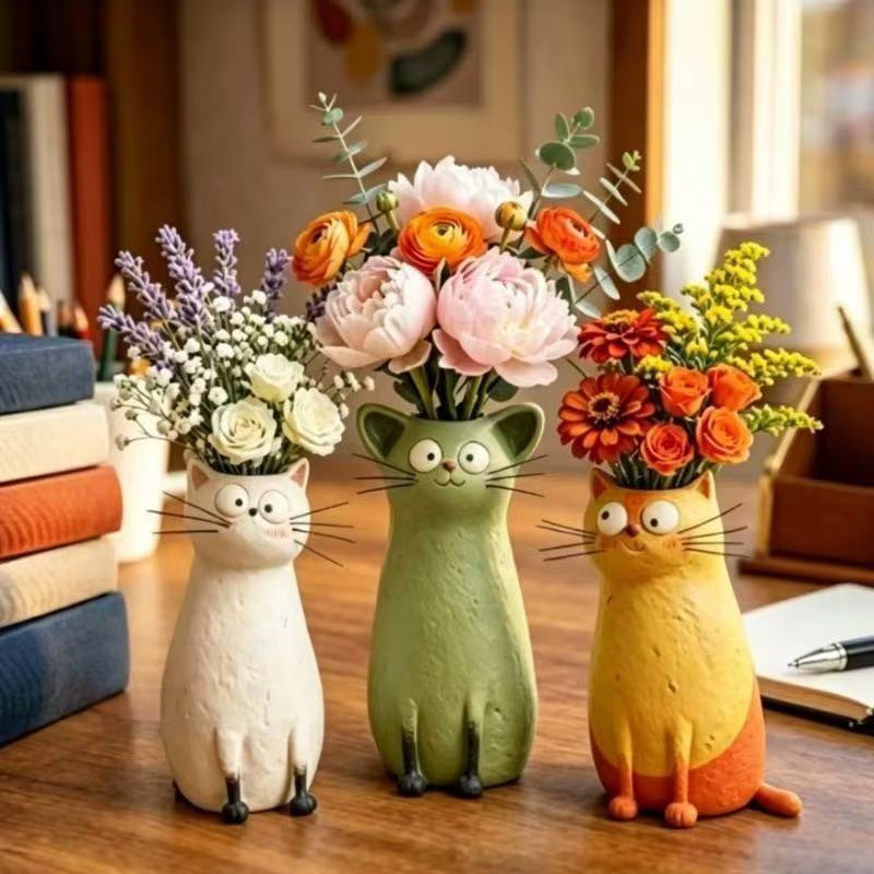 Creative Resin Cat Vase Quirky - Desk Setup Plant 评论和价格