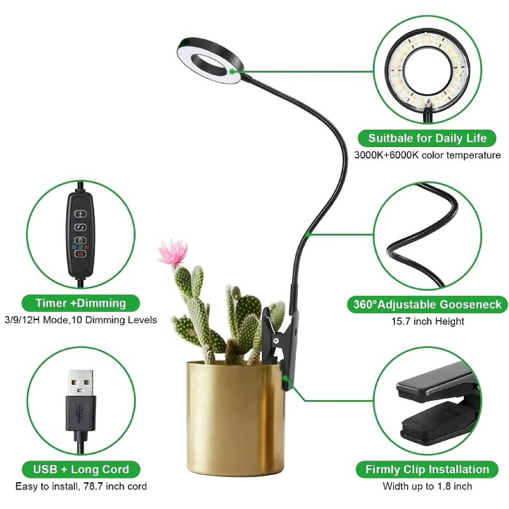 2-in-1 LED Grow Light & Readin - Desk Setup Plant 评论和价格