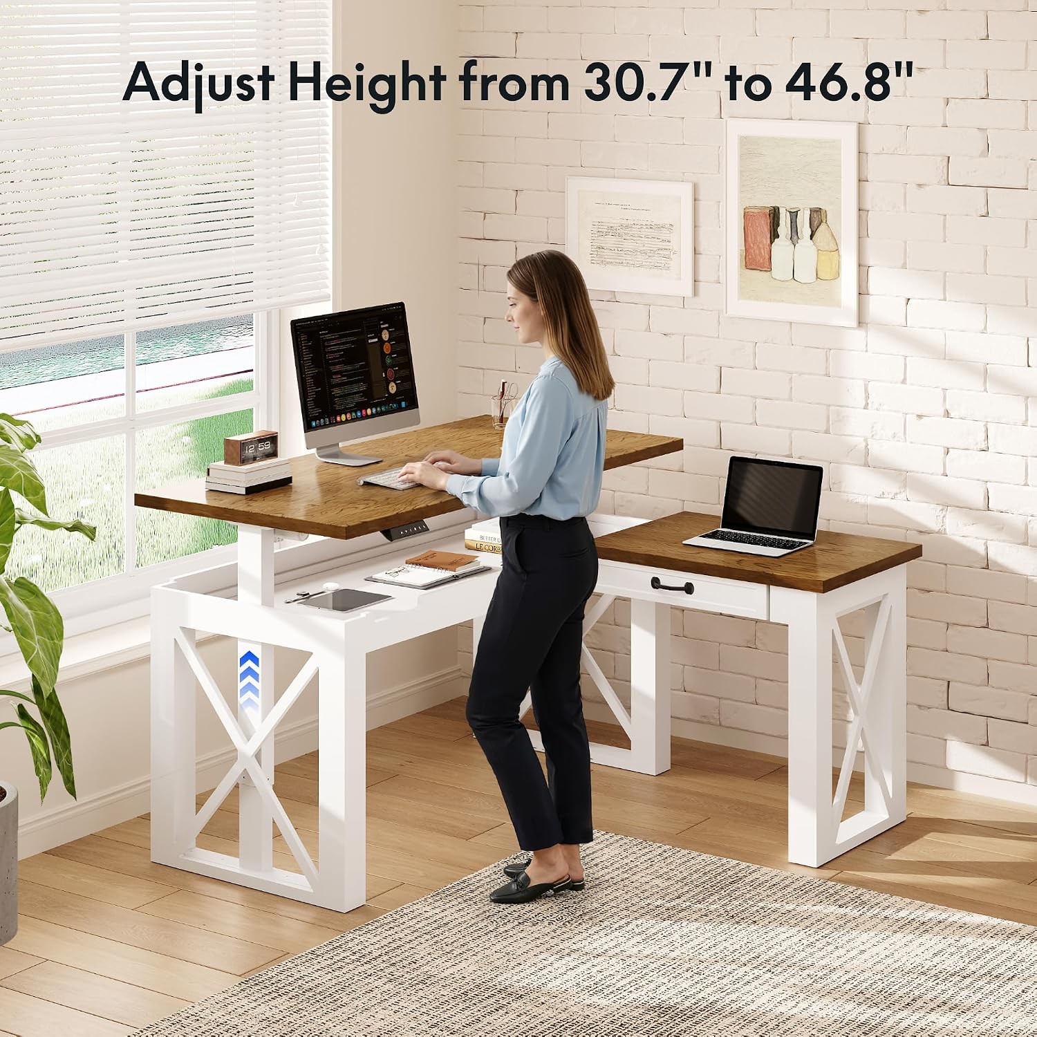 L Shaped Standing Desk with Dr - Setup Desk Monitor 评论和价格