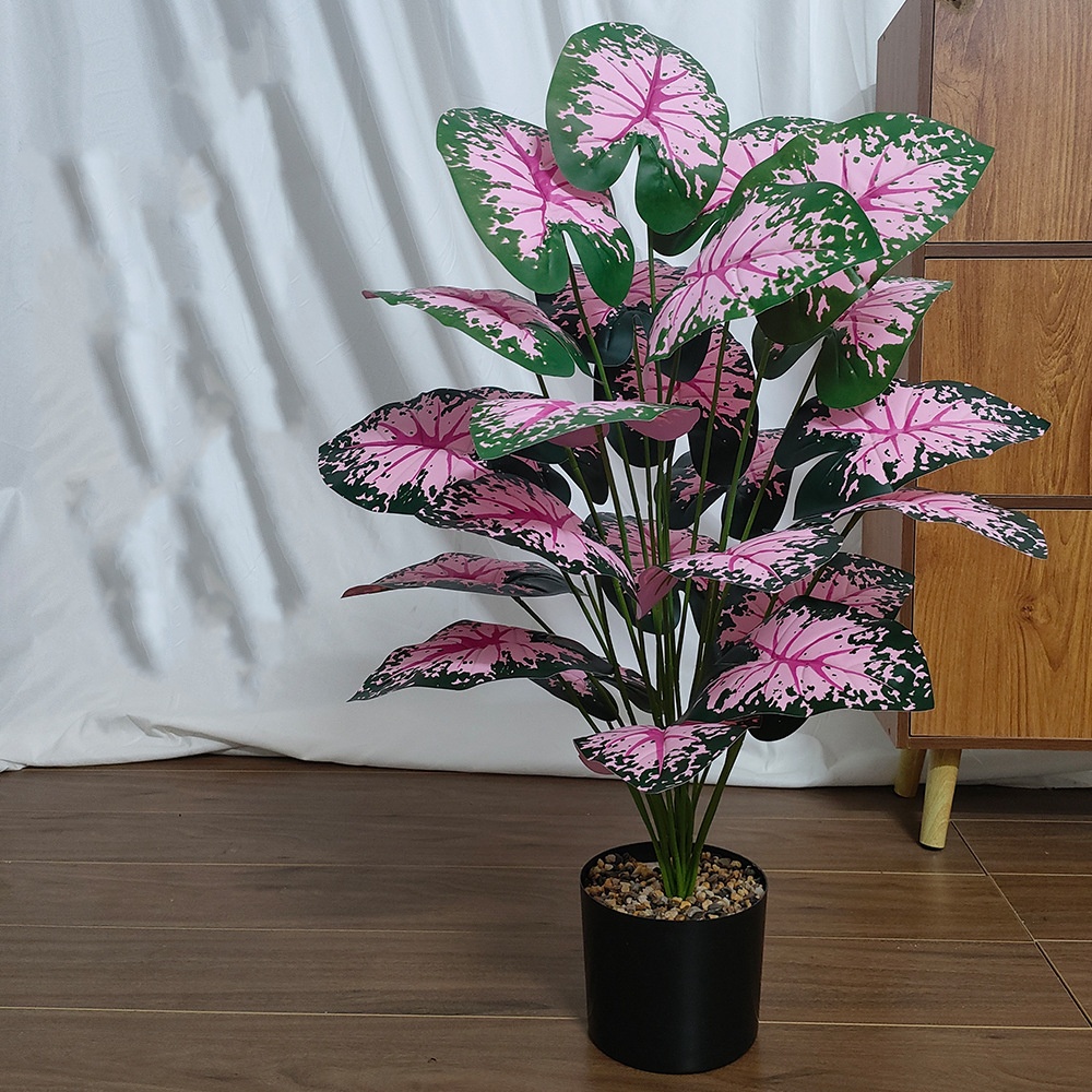Pink Leaf Potted Plants Fake A - Desk Setup Plant 评论和价格