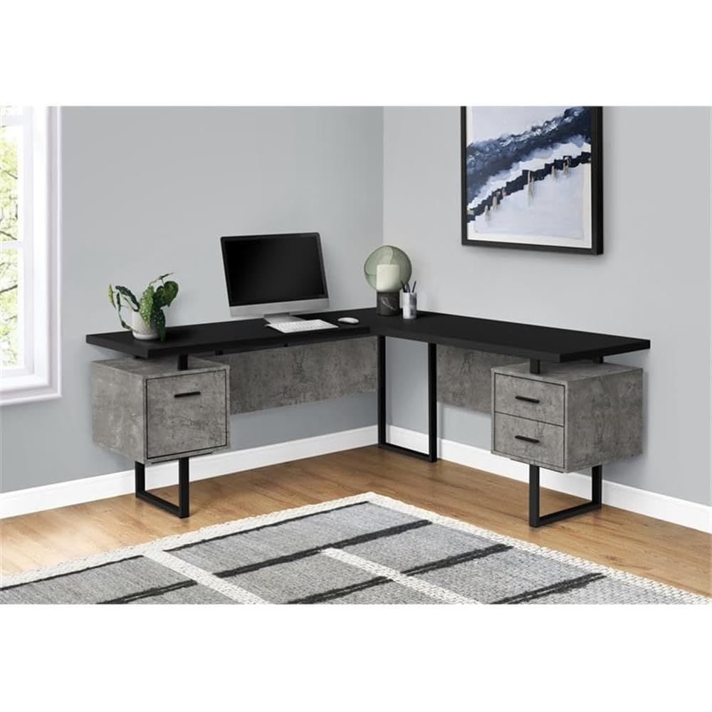 L-Shaped 70 Computer Desk with - Desk Setup Black And Wood 评论和价格
