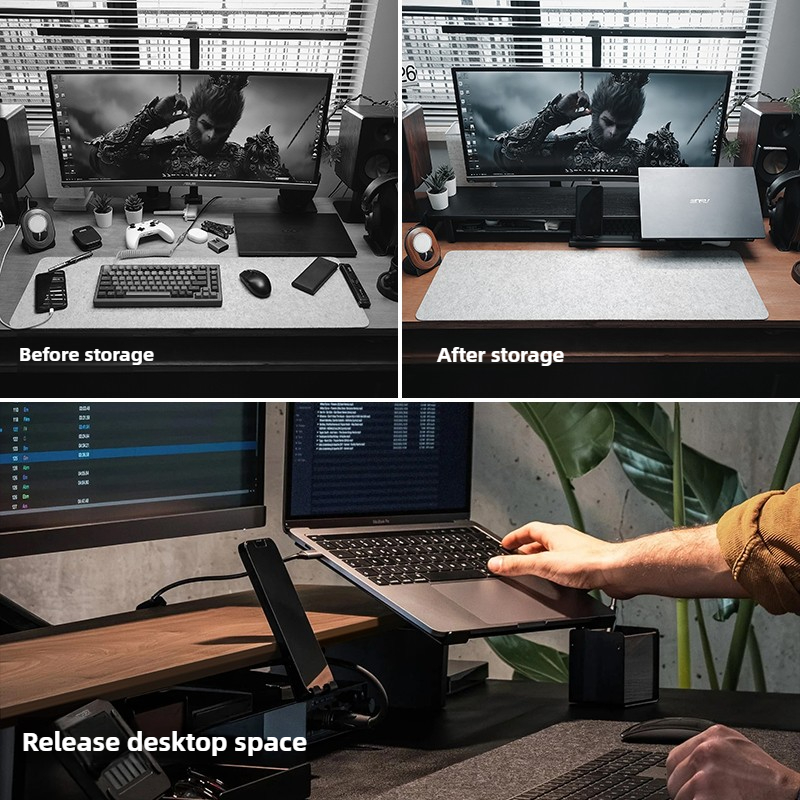 Modular Monitor Riser Stand Er - Desk Setup Black And Wood 评论和价格