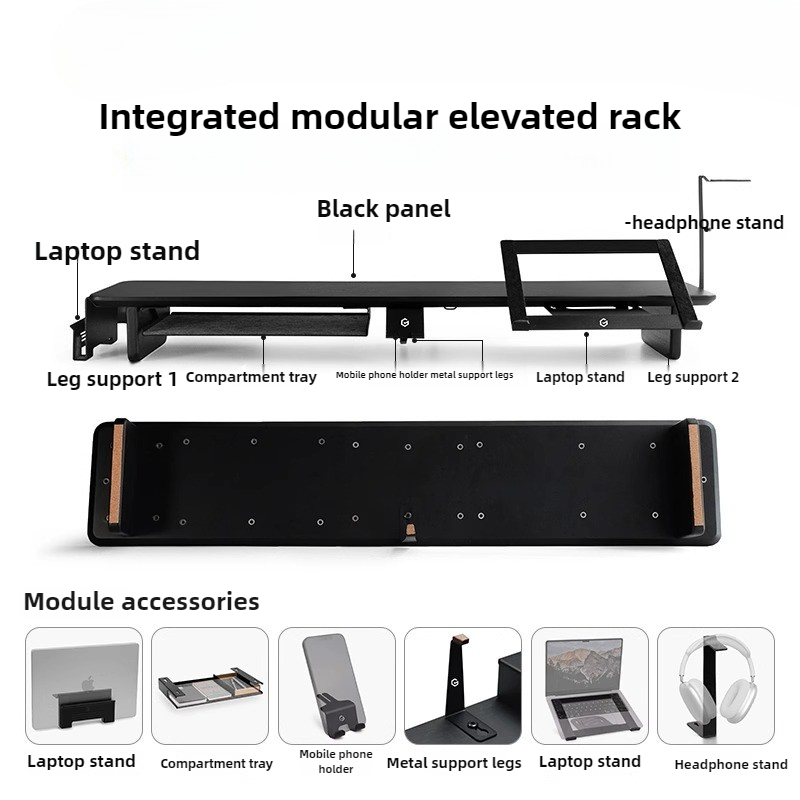 Modular Monitor Riser Stand Er - Desk Setup Black And Wood 评论和价格