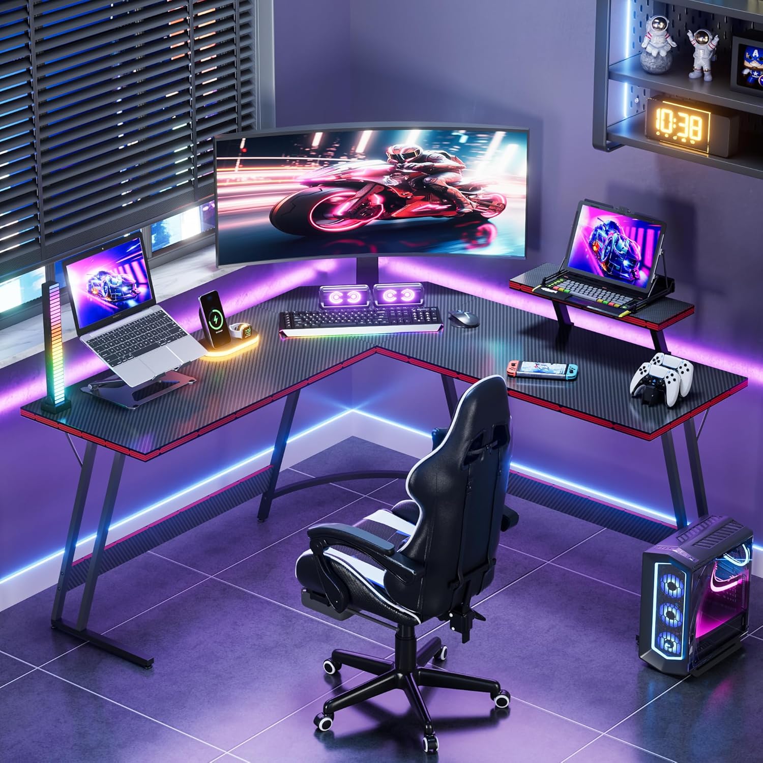 L-Shaped Adjustable Gaming Des - Setup Desk Monitor 评论和价格