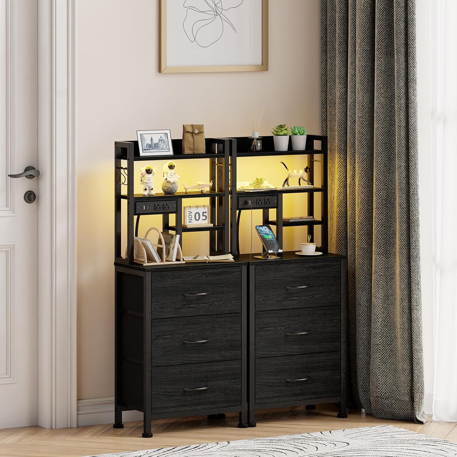 Nightstands Set of 2, Tall Nig - Desk Setup Oak 评论和价格