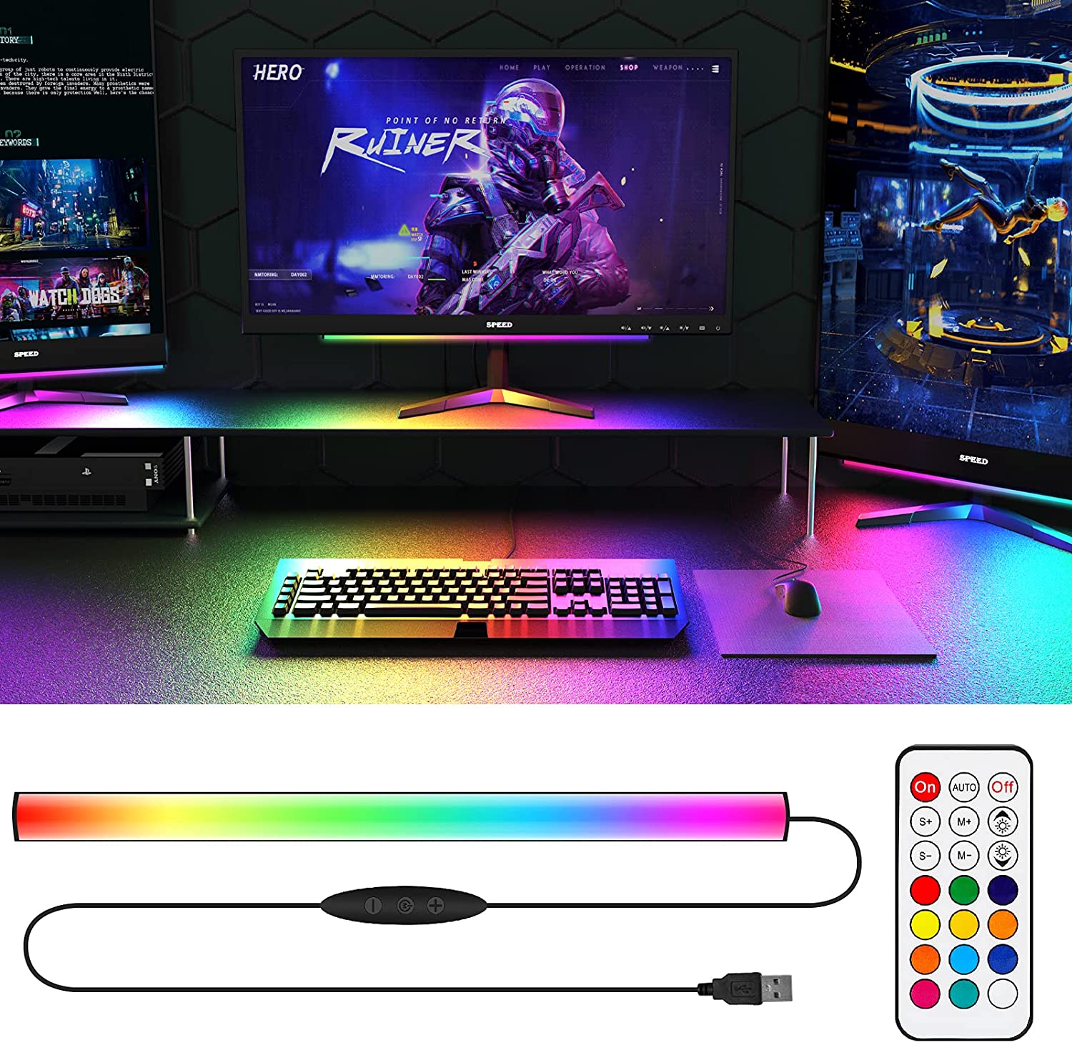 Under Monitor Light Bar RGB Dr - Desk Setup Gaming Pc 评论和价格